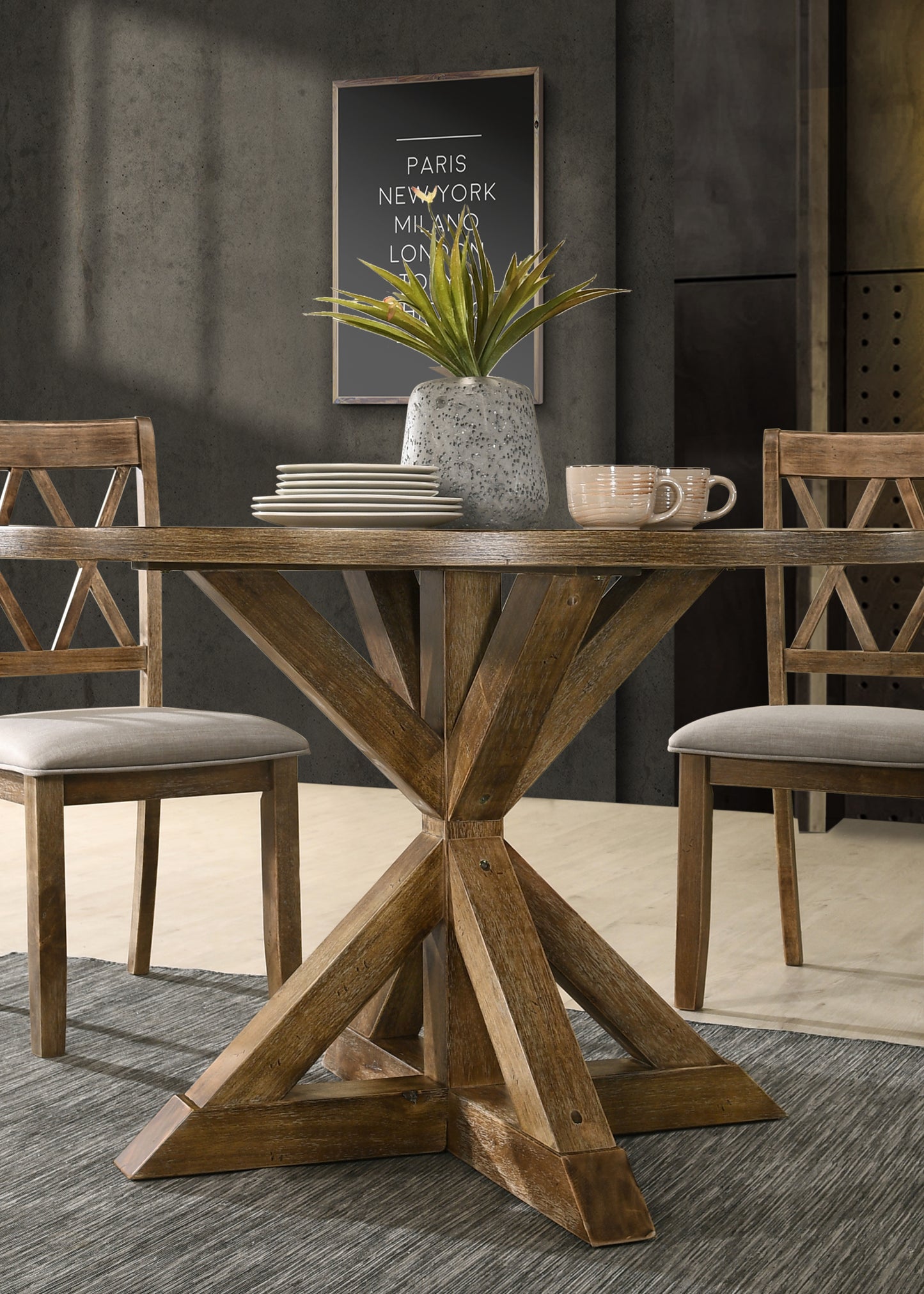 Round Cross-Buck Base Dining Table