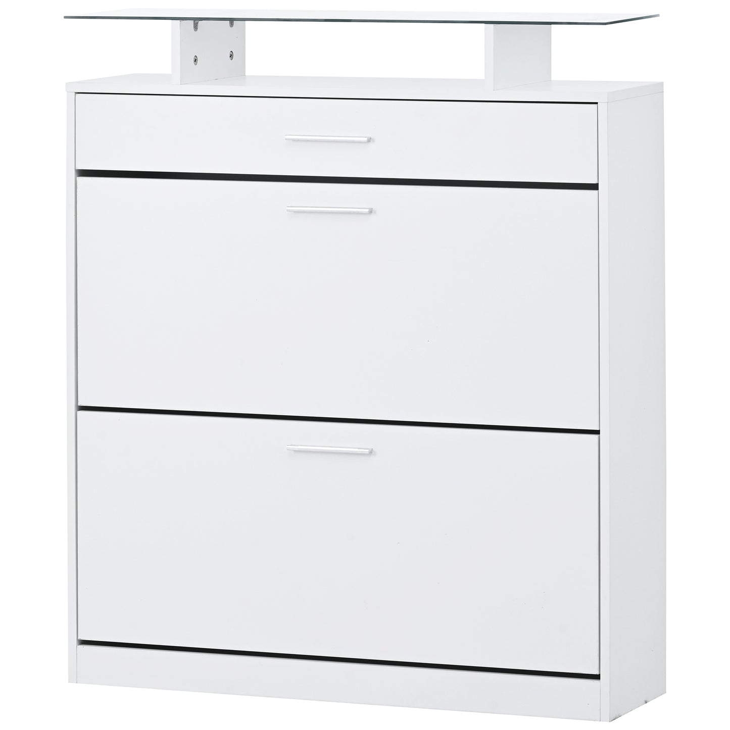 LED White Shoe Cabinet with 2 Flip Drawers