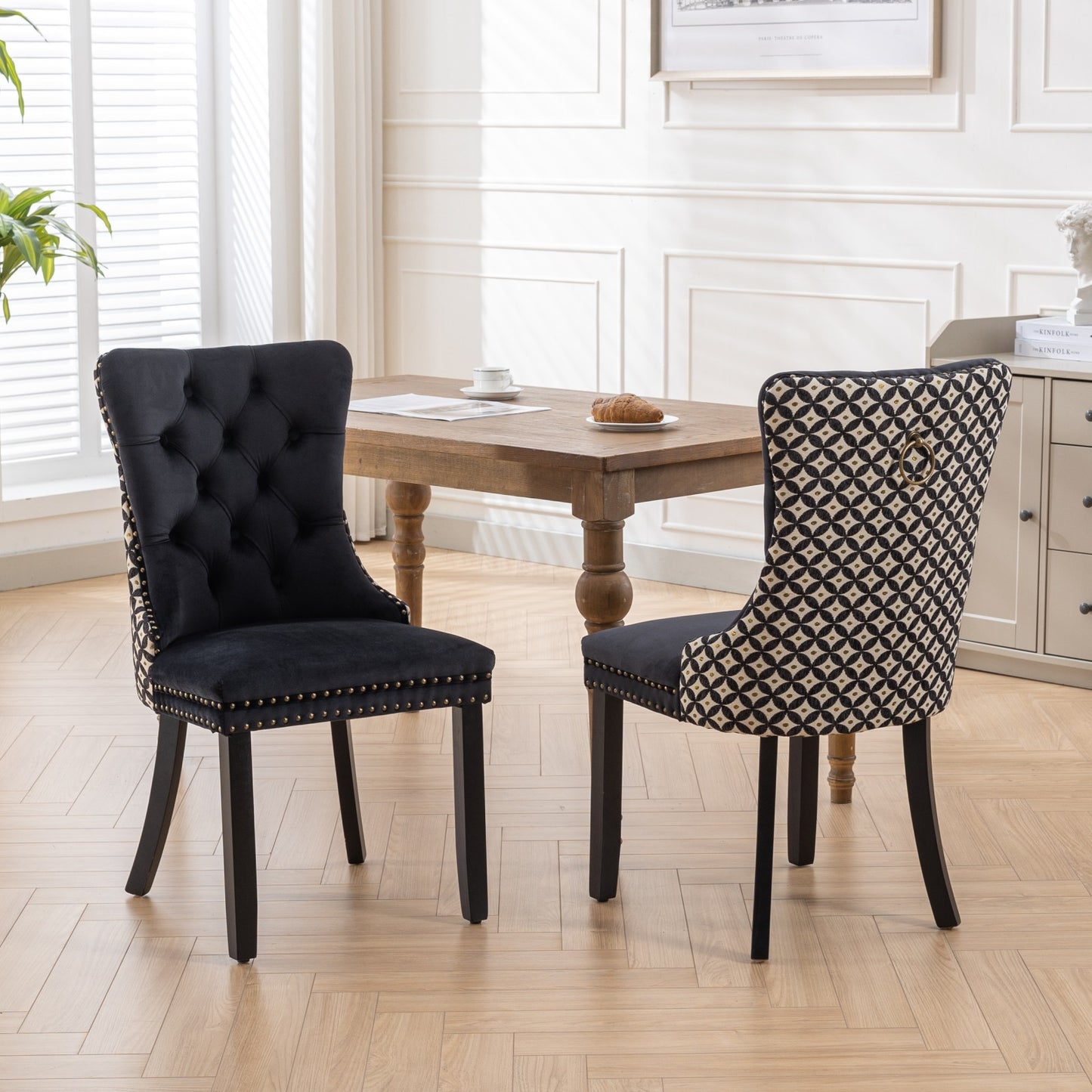 Unique Tufted Black Velvet Diamondback Dining Chairs