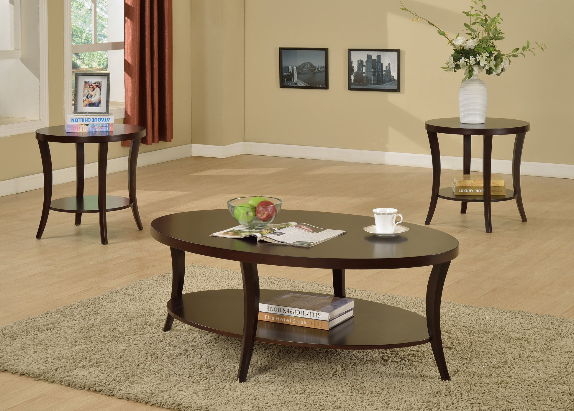 Perth Espresso 3pc. Oval Coffee Table Set