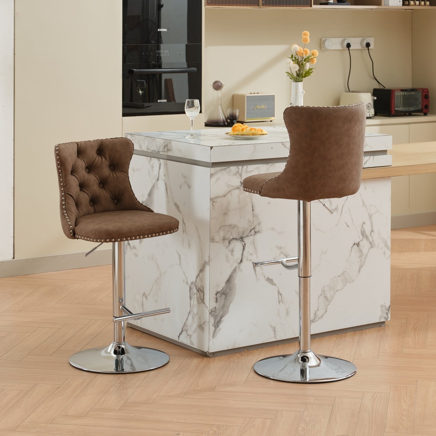 Swivel Brown PU leather Barstools