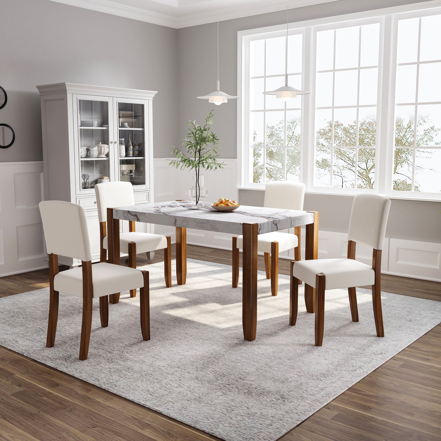 Faux Marble 5-Piece Dining Set