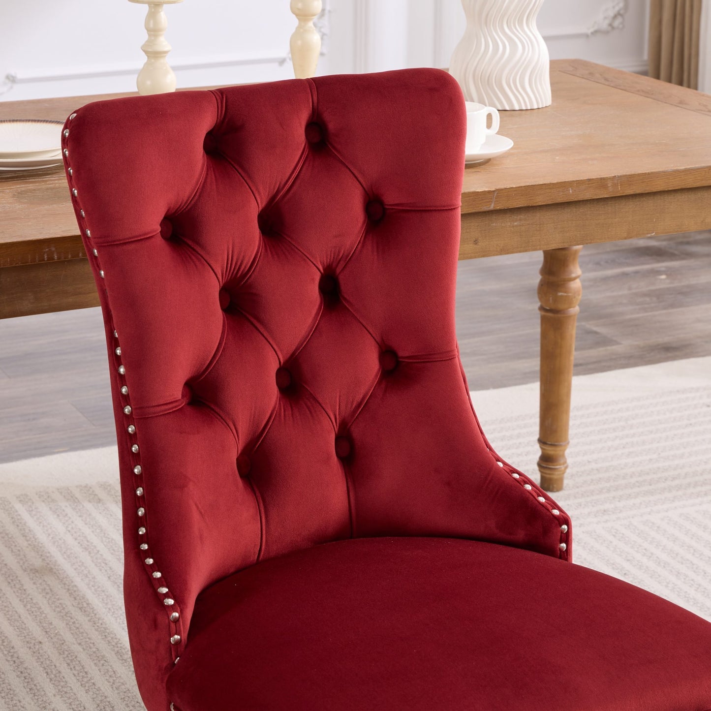 High-End Red Tufted Velvet Dining Chairs 2pc