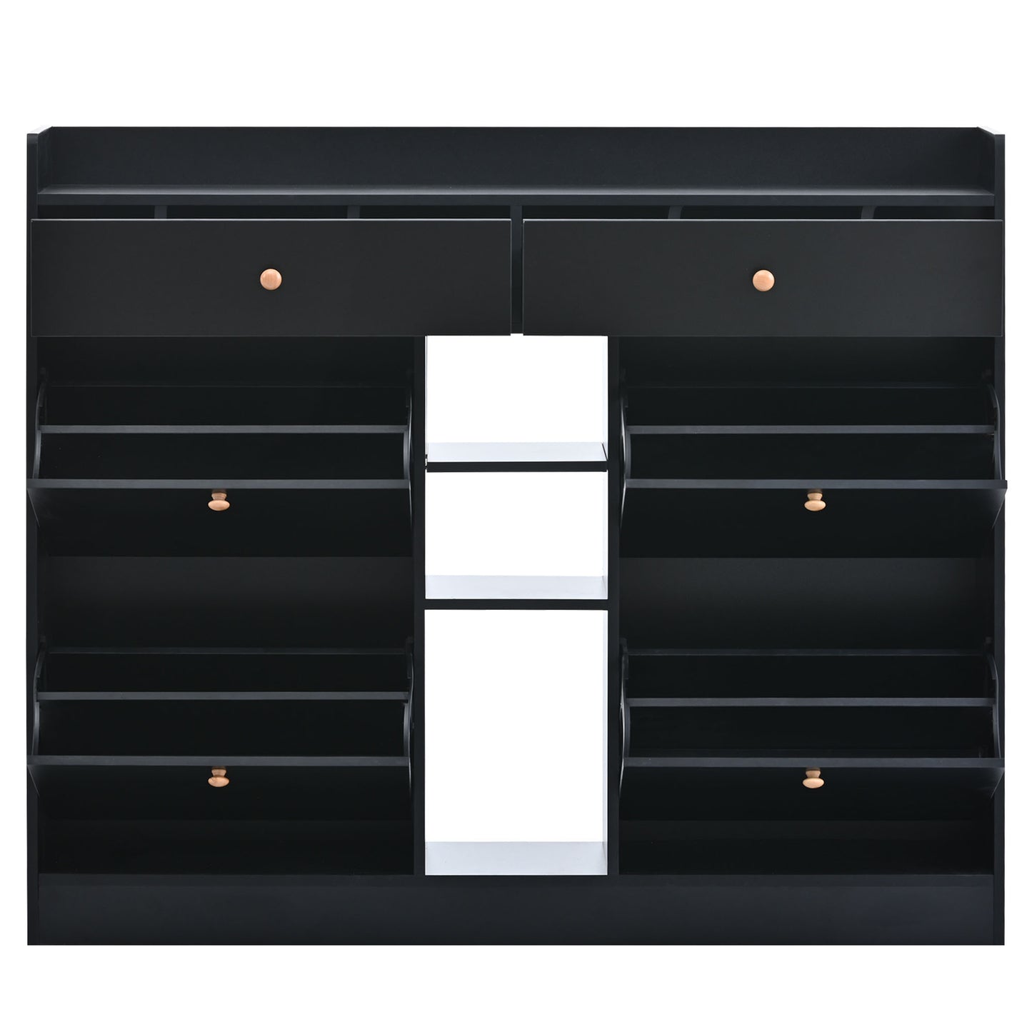 Tall Black Shoe Cabinet with 4 Flip Drawers