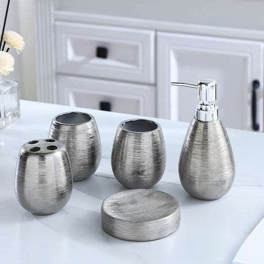 5 pc Silver Bathroom Set