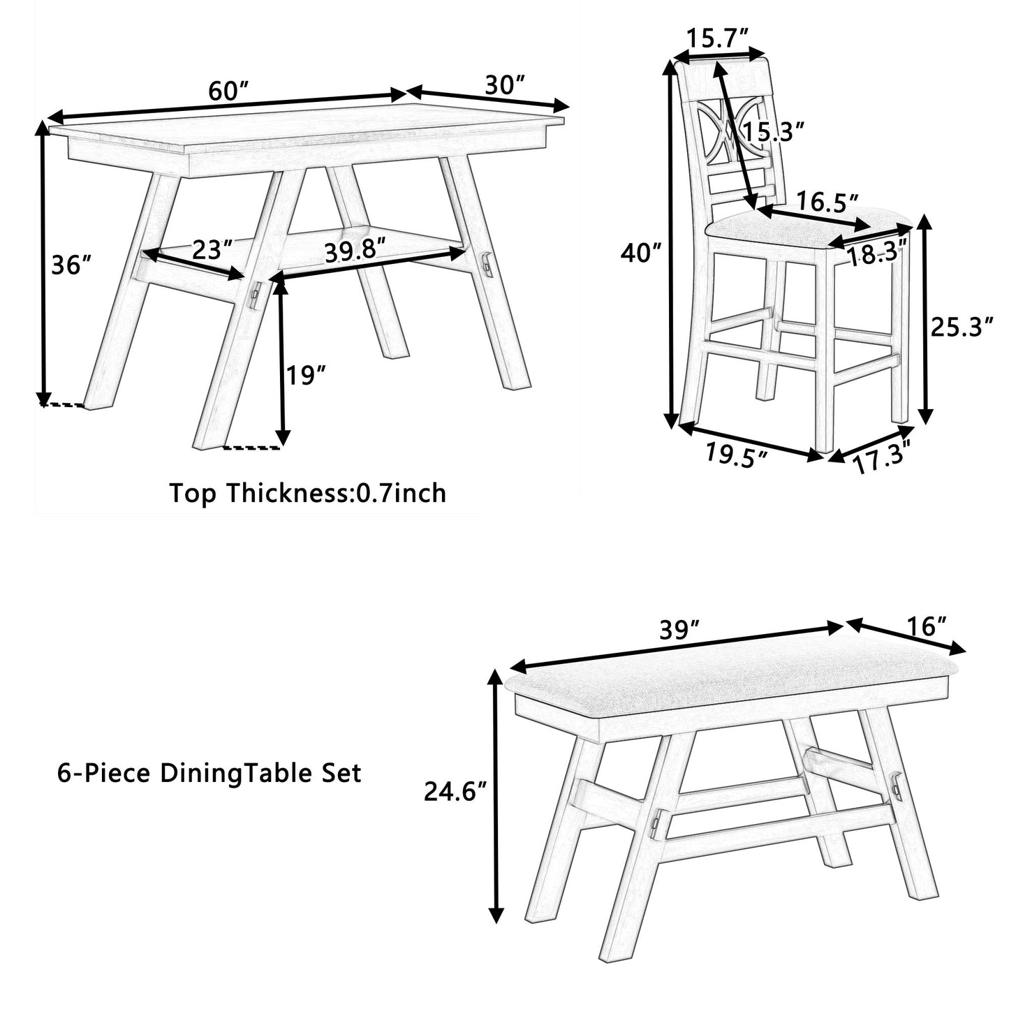 Rustic 6-Piece Counter Height Dining Set