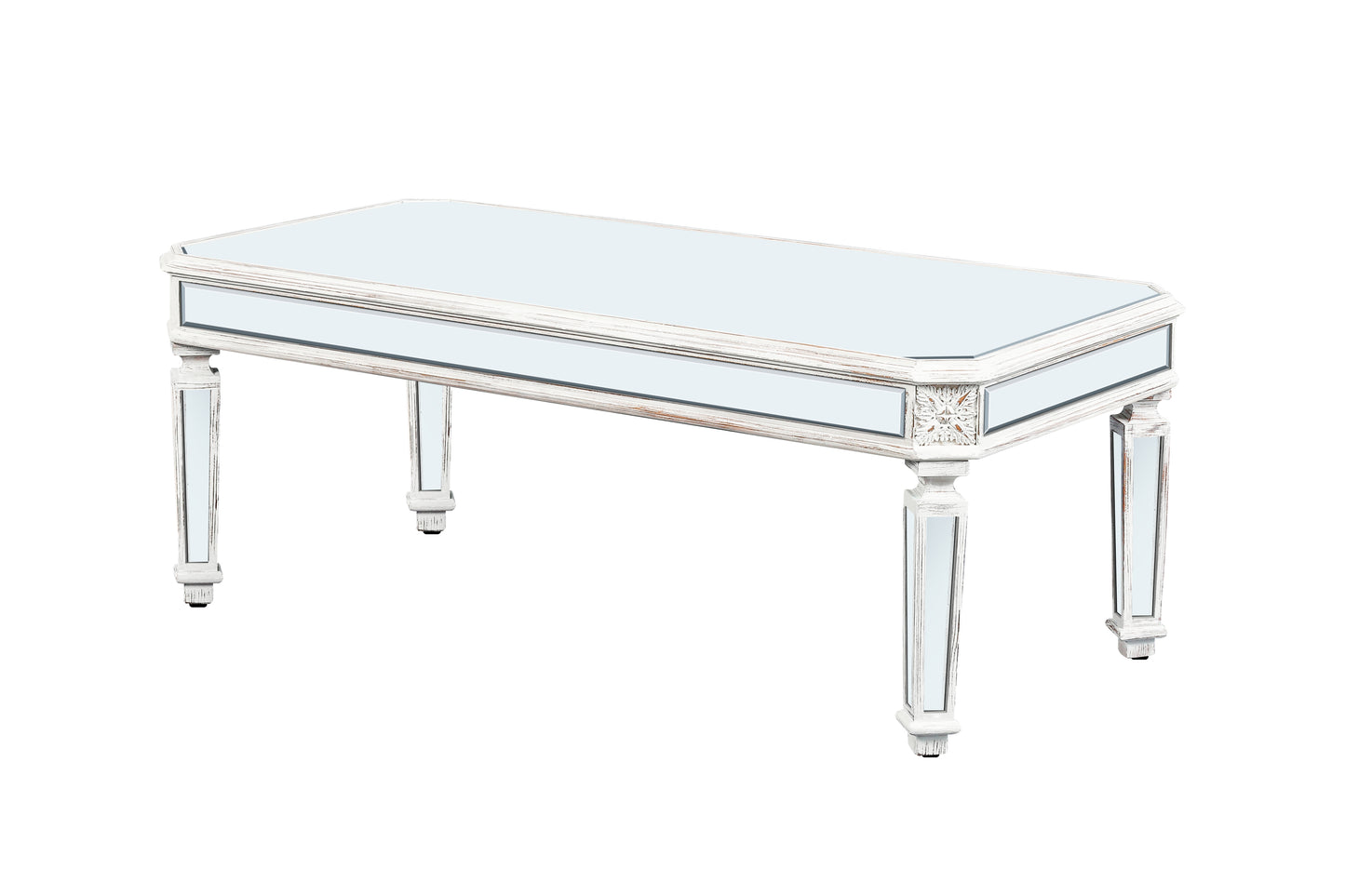 Silver Carved Mirrored Rectangle Coffee Table