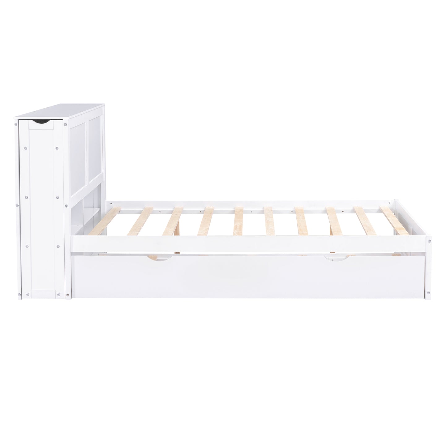 Full Size Storage Bed with Pull Out Shelves and Twin Trundle