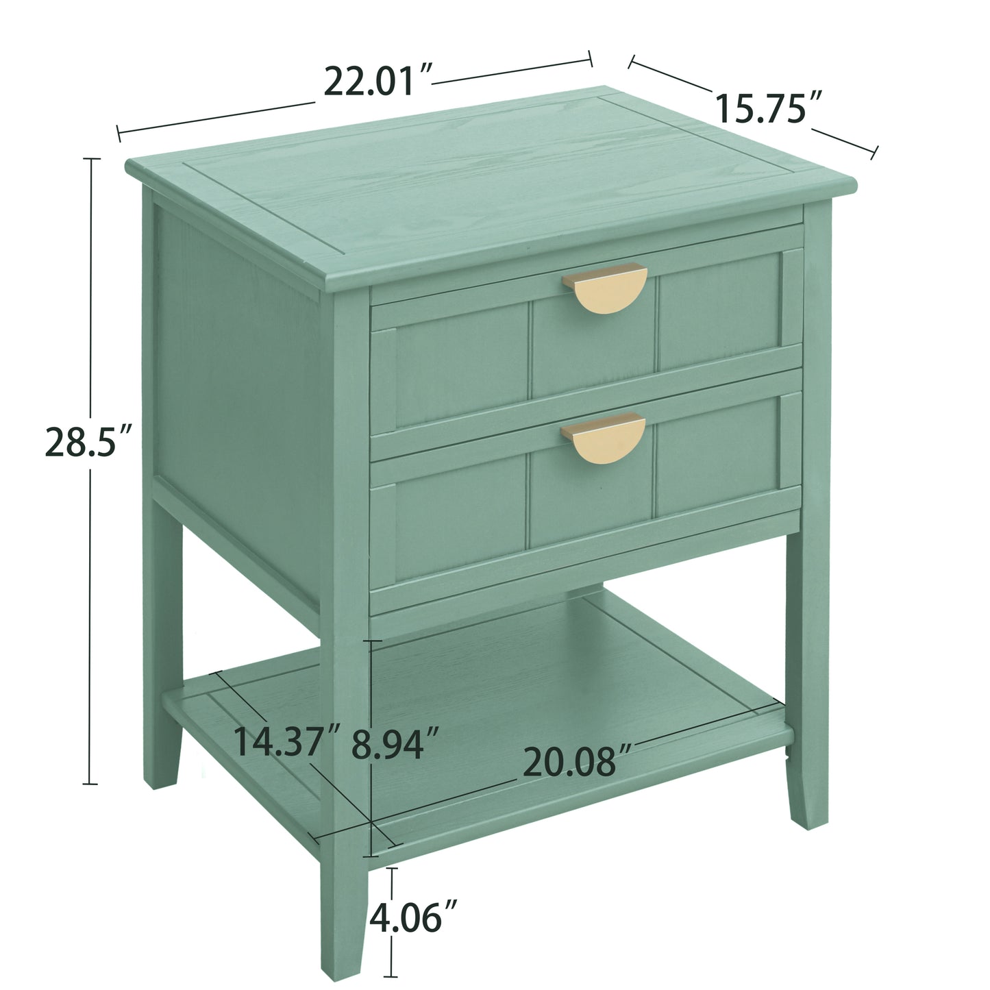 Sturdy 2 Drawer Mint Green Bed Stand