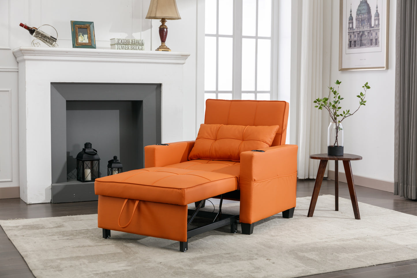 Orange Leather 3-in-1 Convertible Chair