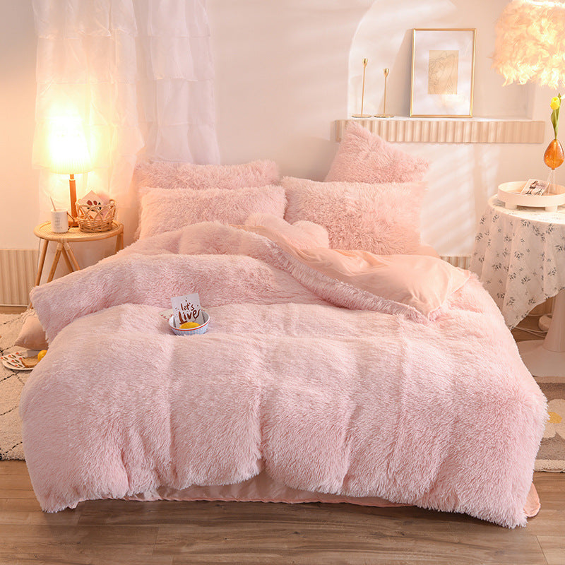 Pink Luxury Thick Furry Fleece Duvet Cover Set