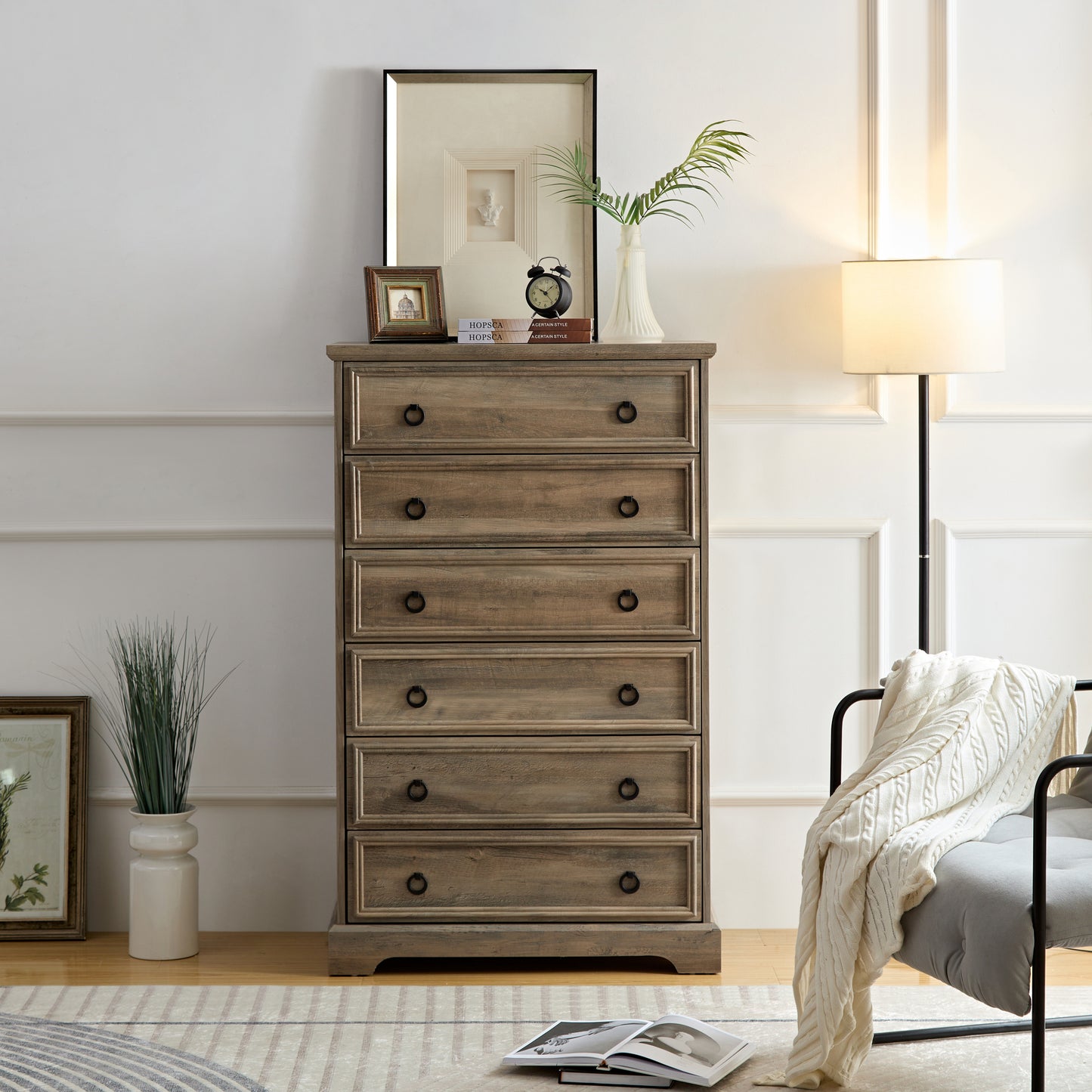 Modern Light Wood 6 Drawer Tall Dresser