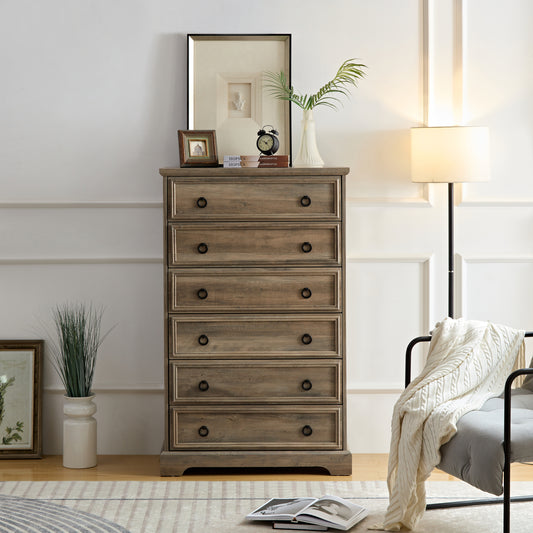 Modern Light Wood 6 Drawer Tall Dresser