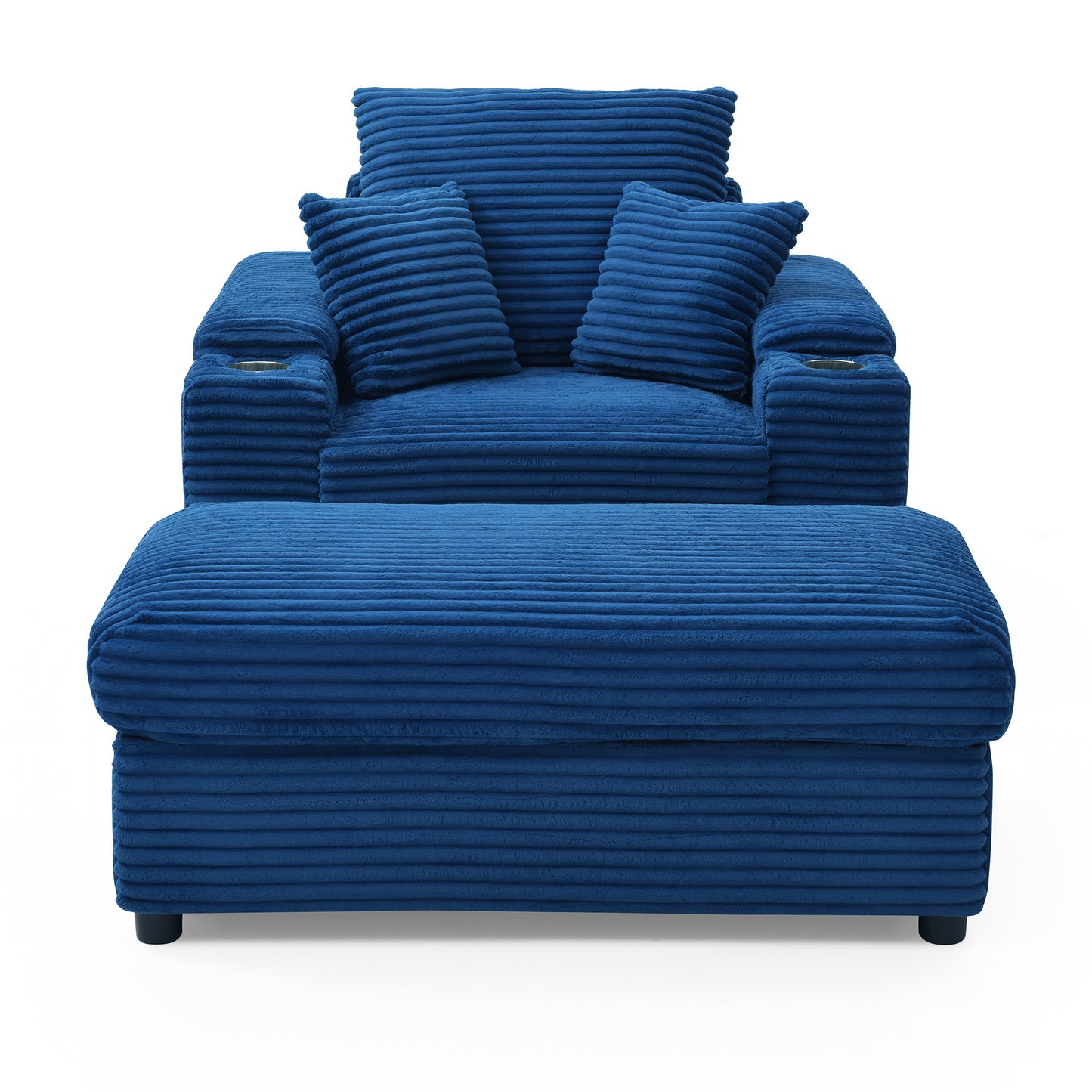 Blue Corduroy Oversized Accent Chair with Ottoman