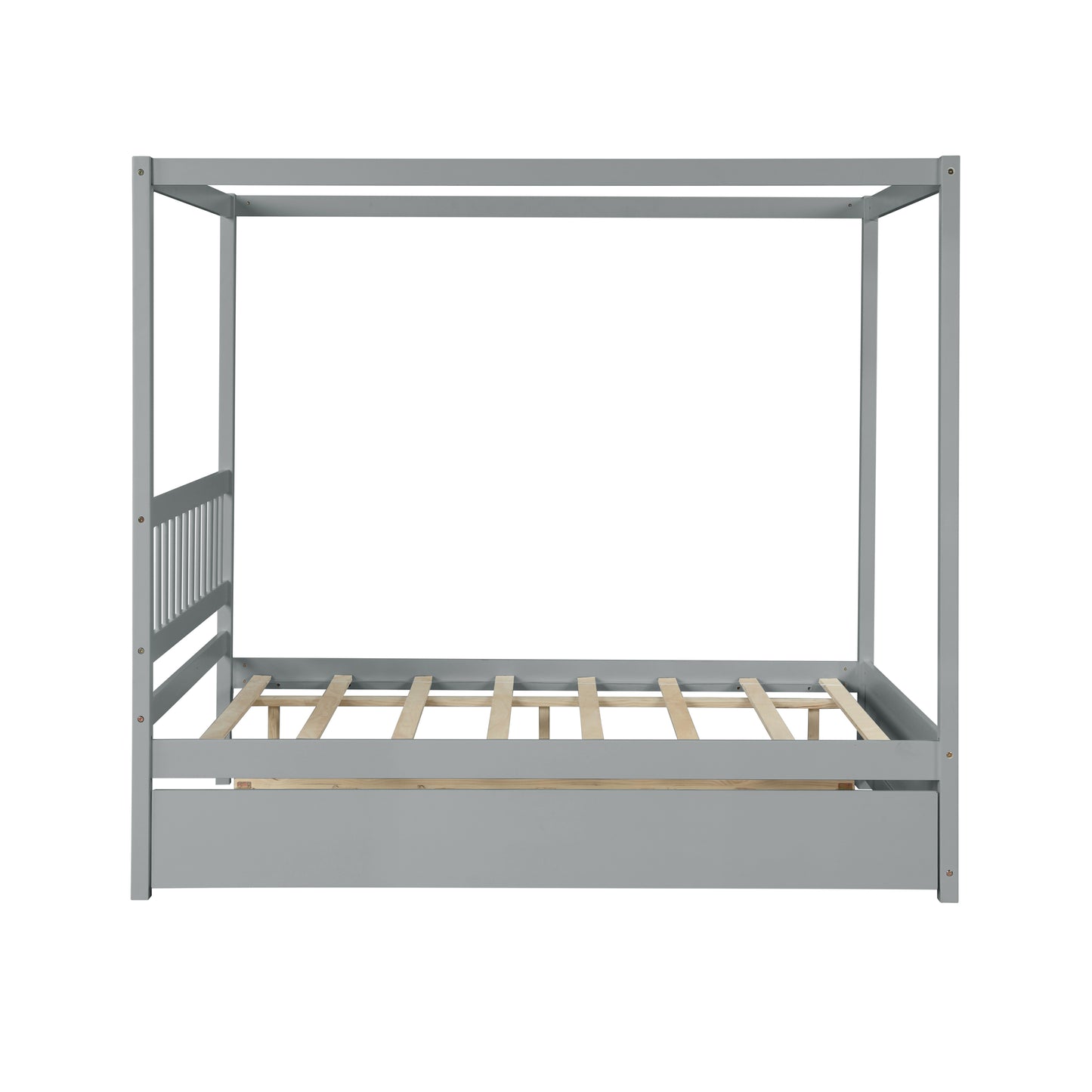 Grey Full Size Canopy Bed with Twin Trundle