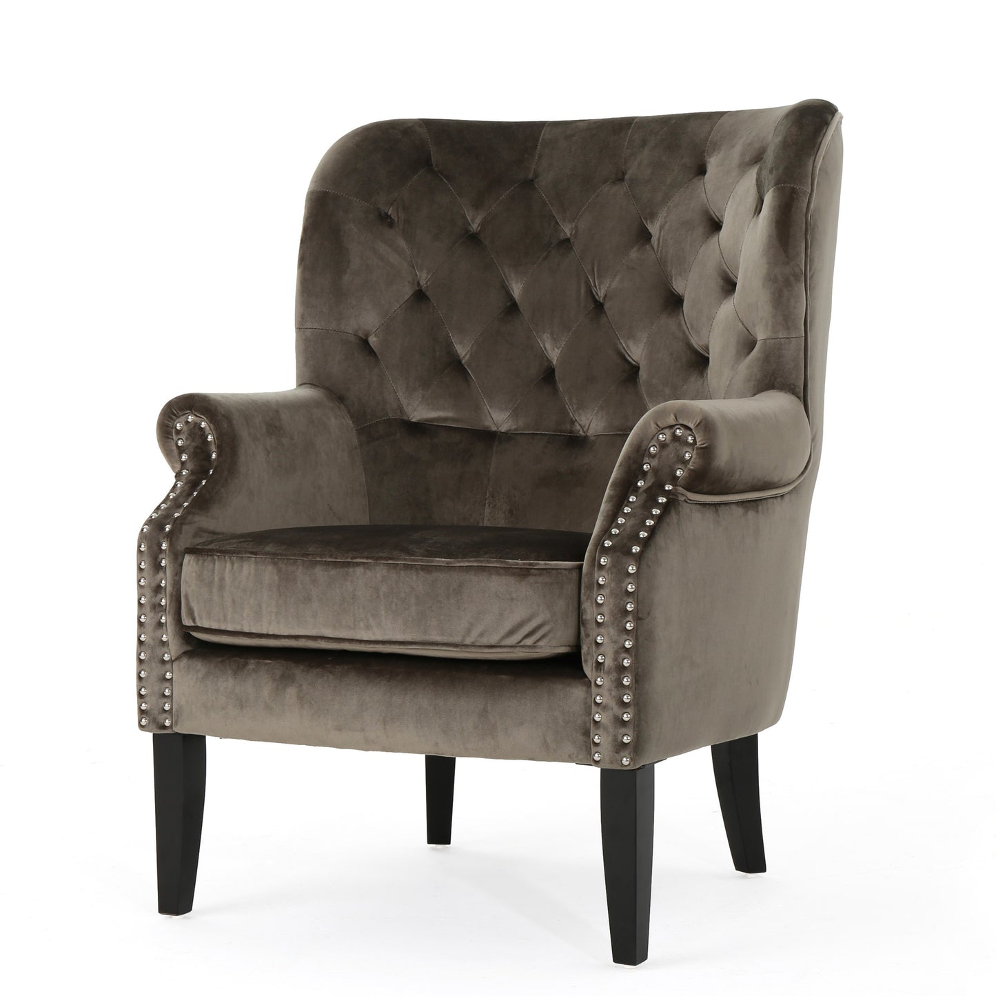 Platinum Tufted Velvet Wingback Club Chair