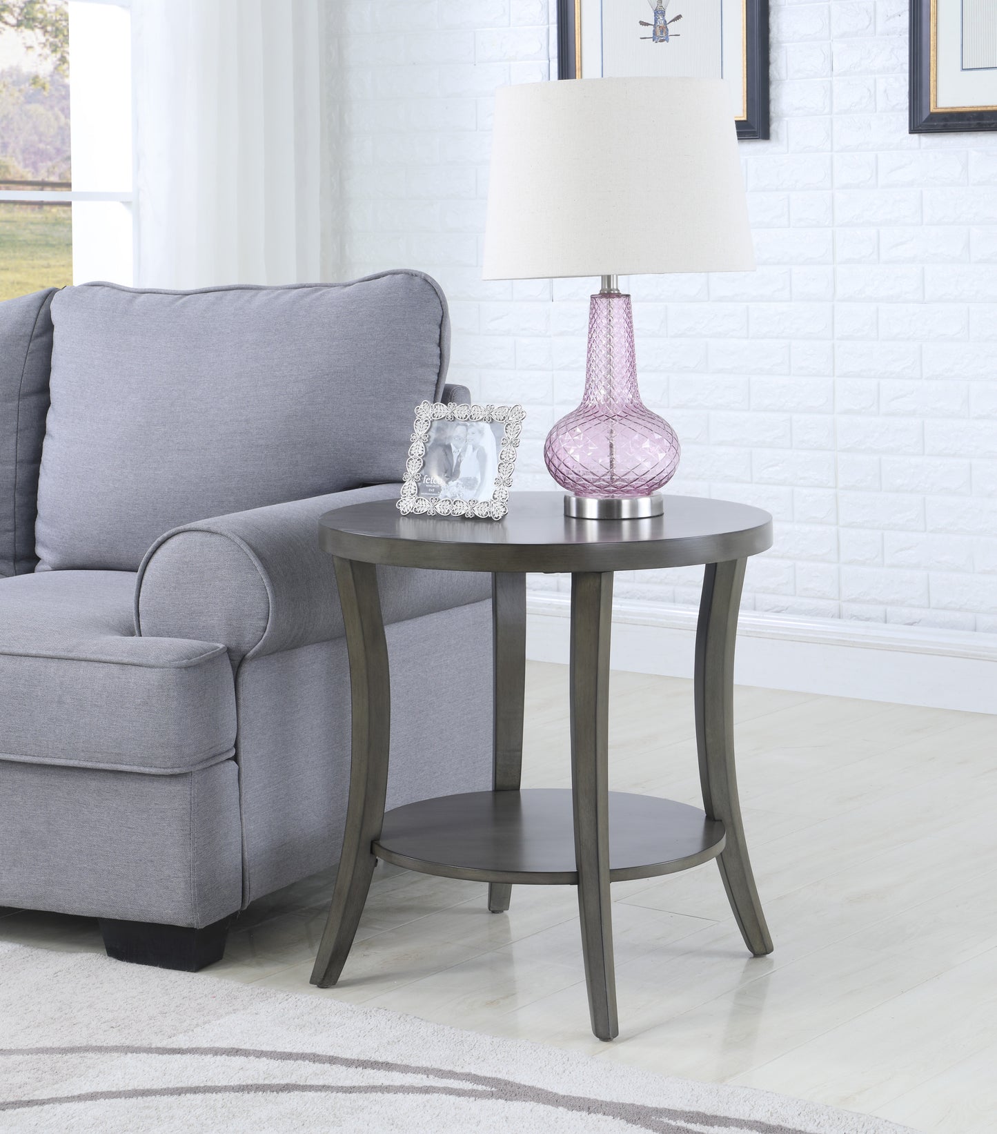 Gray Oval End Table