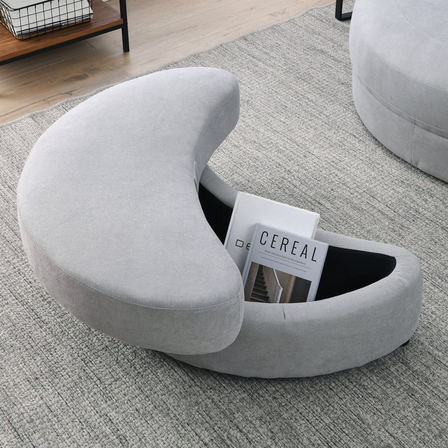 Grey Linen Swivel Accent Barrel Chair with Storage Ottoman