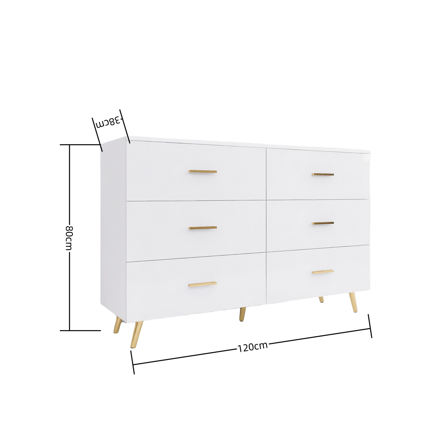 White Glossy 6 Drawer Dresser