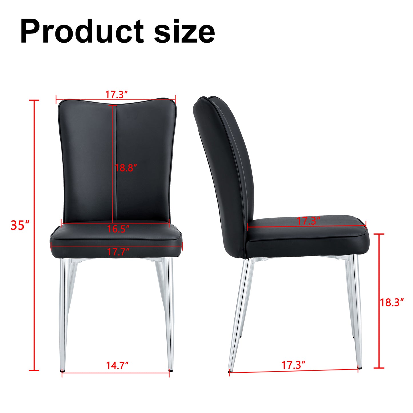 Modern Black PU Leather Curved Back Chair Set 2pk