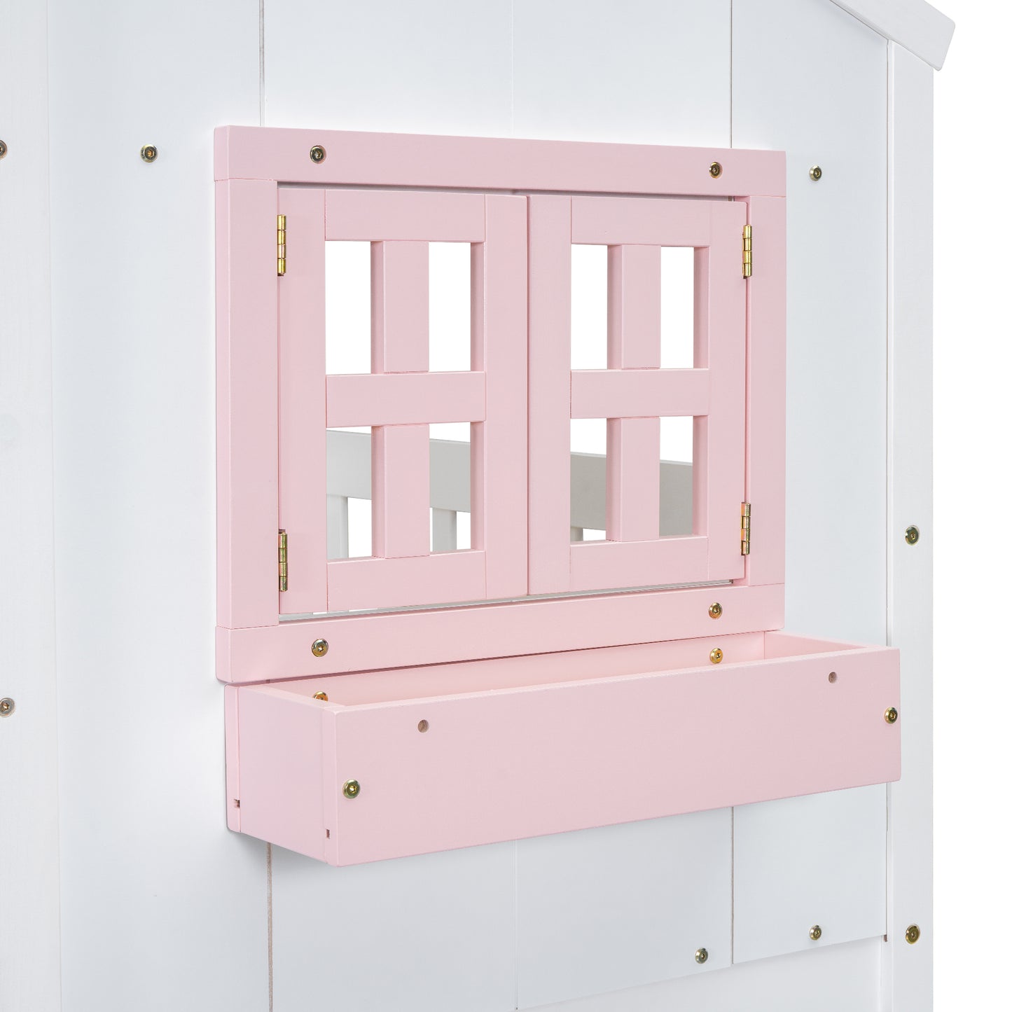 Sweet White and Pink Twin Play House Bunk Bed