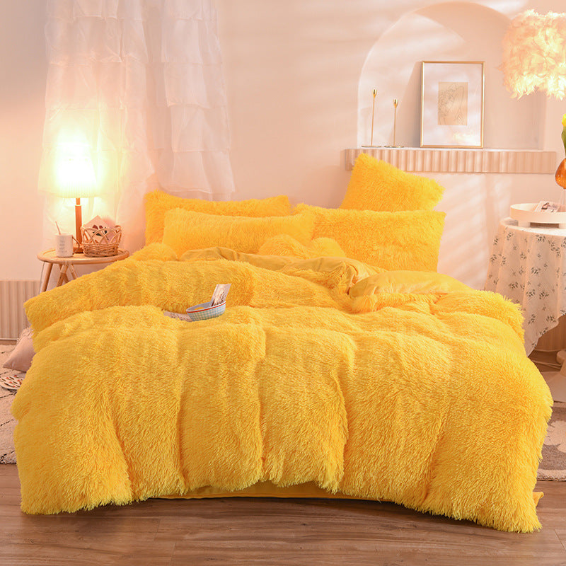 Yellow Luxury Thick Furry Fleece Duvet Cover Set