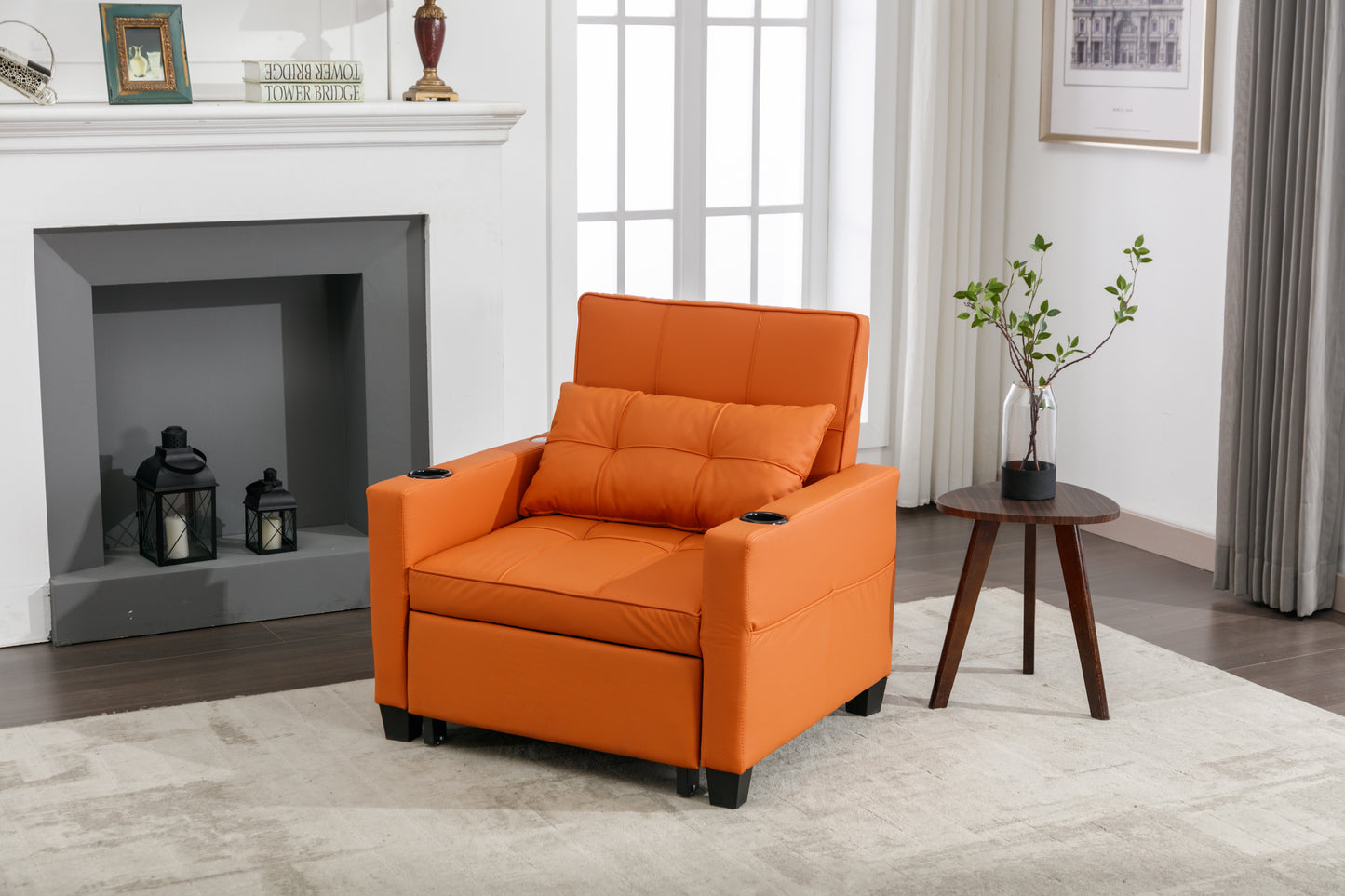 Orange Leather 3-in-1 Convertible Chair