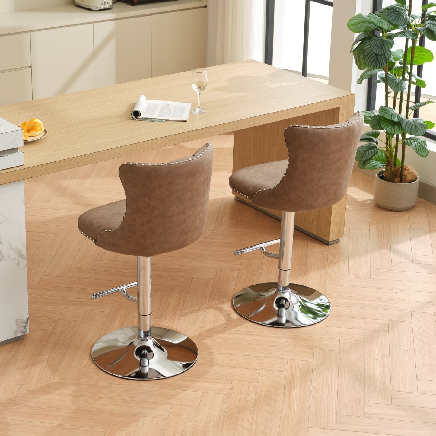 Swivel Brown PU leather Barstools