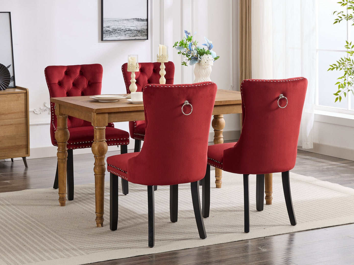 High-End Red Tufted Velvet Dining Chairs 2pc