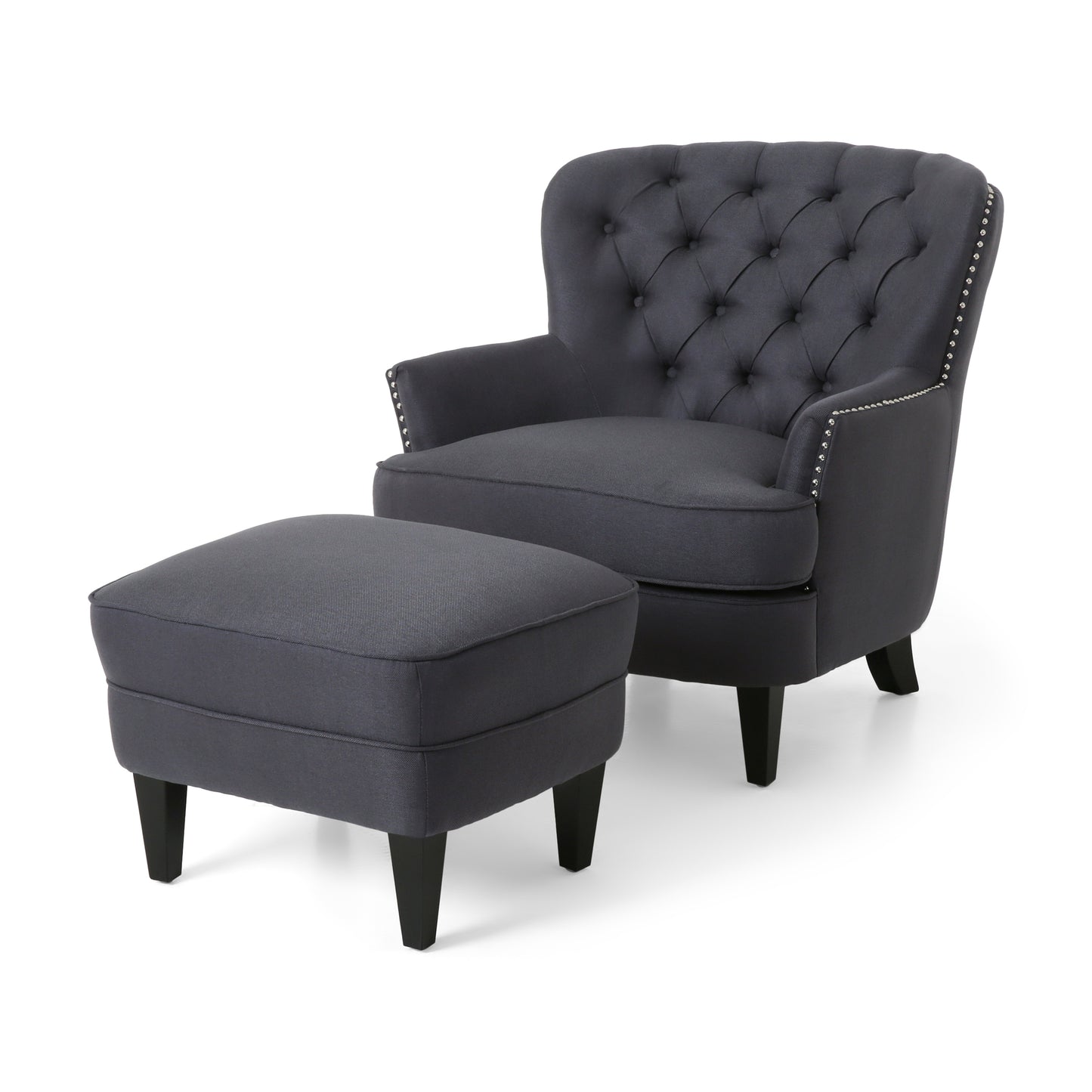 Grey Button Tufted CLUB CHAIR+OTTOMAN