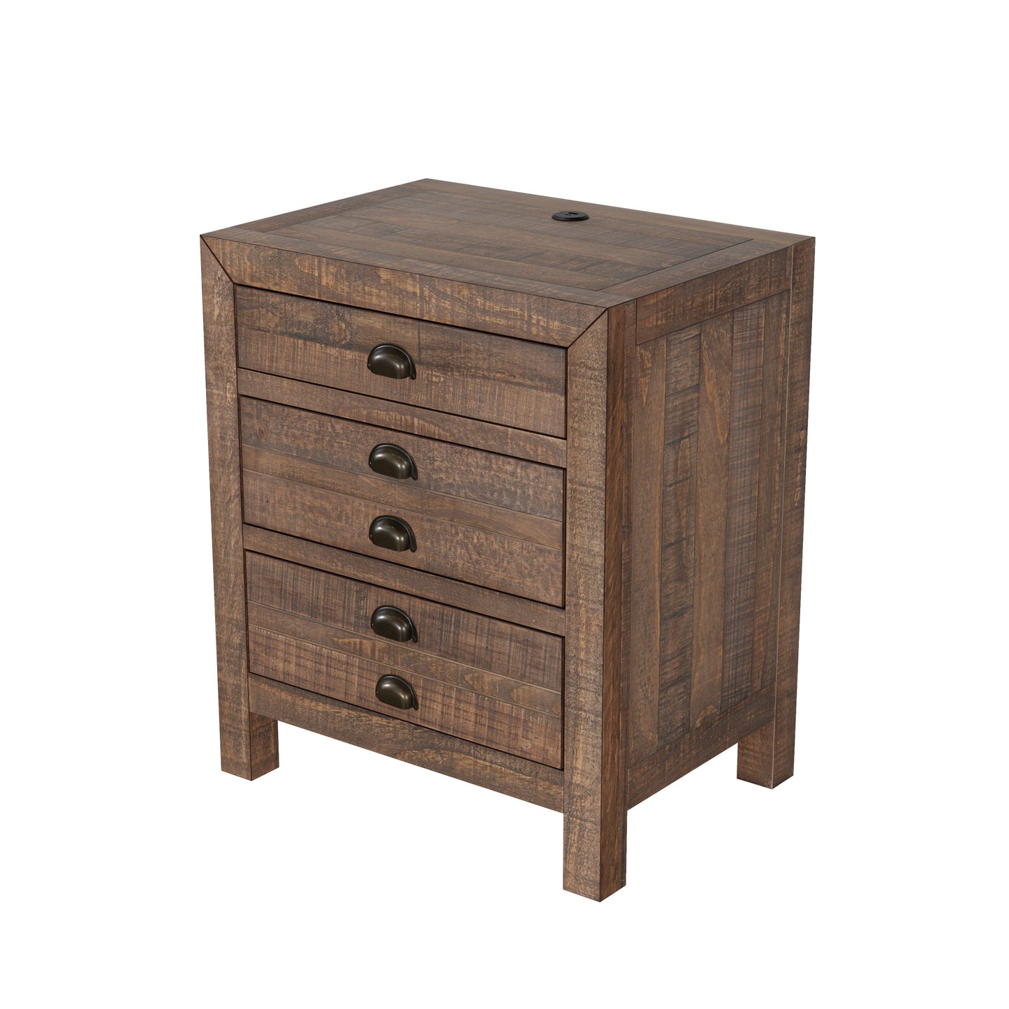 Rustic 3-Drawer Pine Wood Nightstand