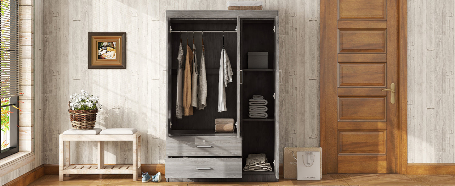 Gray 3-Door Mirrored Wardrobe