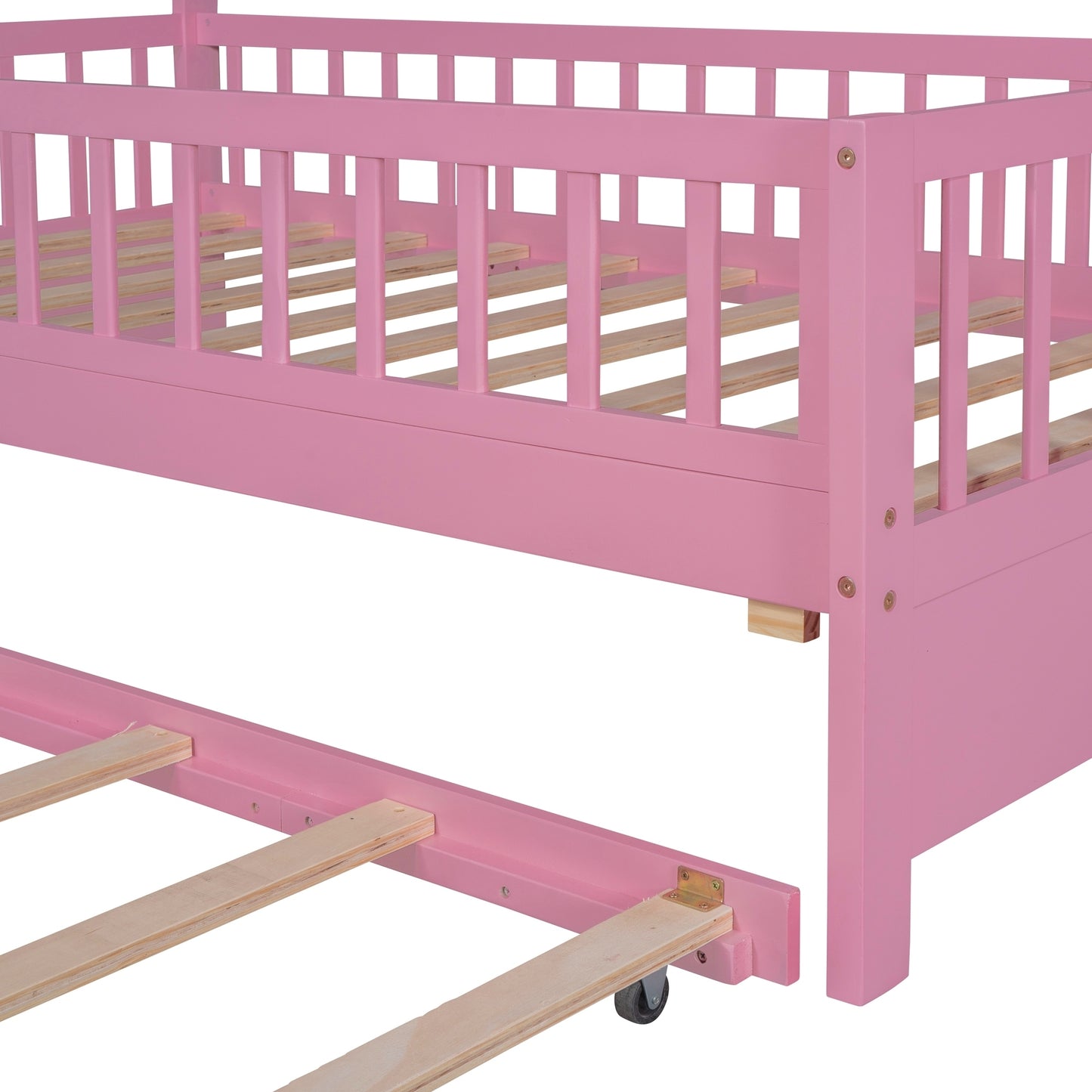 Pink Wooden Twin Size House Bed