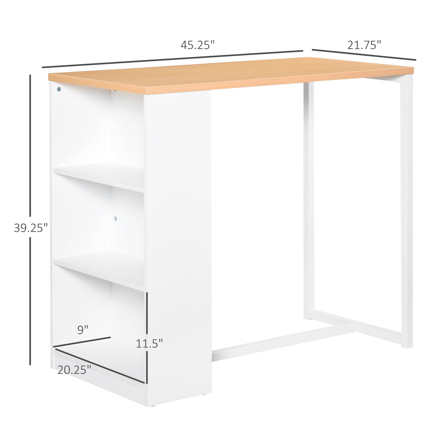 White Counter Height Dining Table with 3 Storage Shelves