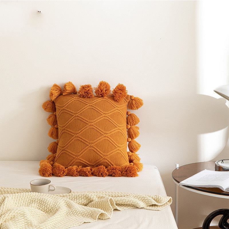 Tassel Knitted Throw Pillow.