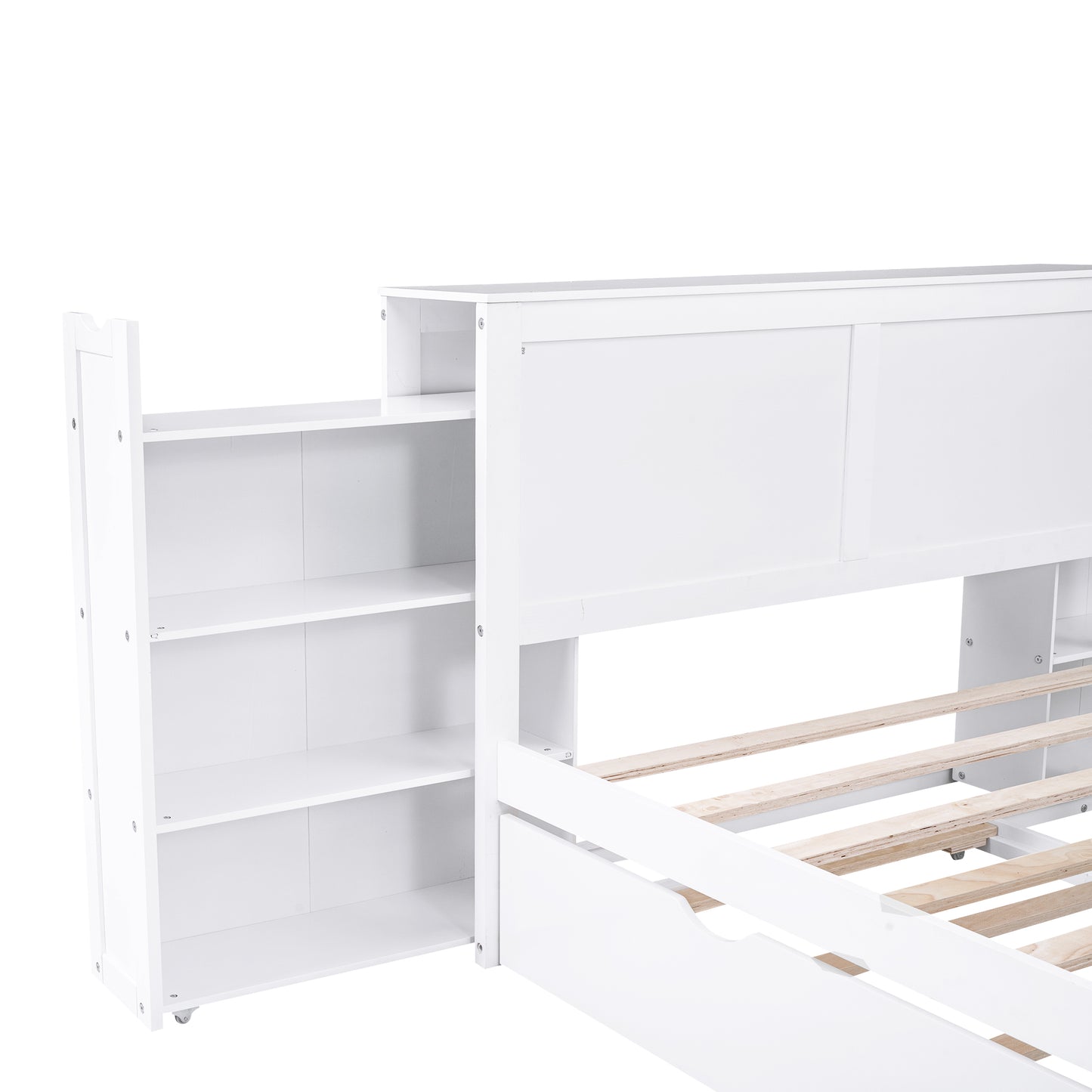 Full Size Storage Bed with Pull Out Shelves and Twin Trundle