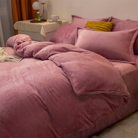 Four-piece Plush Double-sided Fleece Warm Duvet Cover.