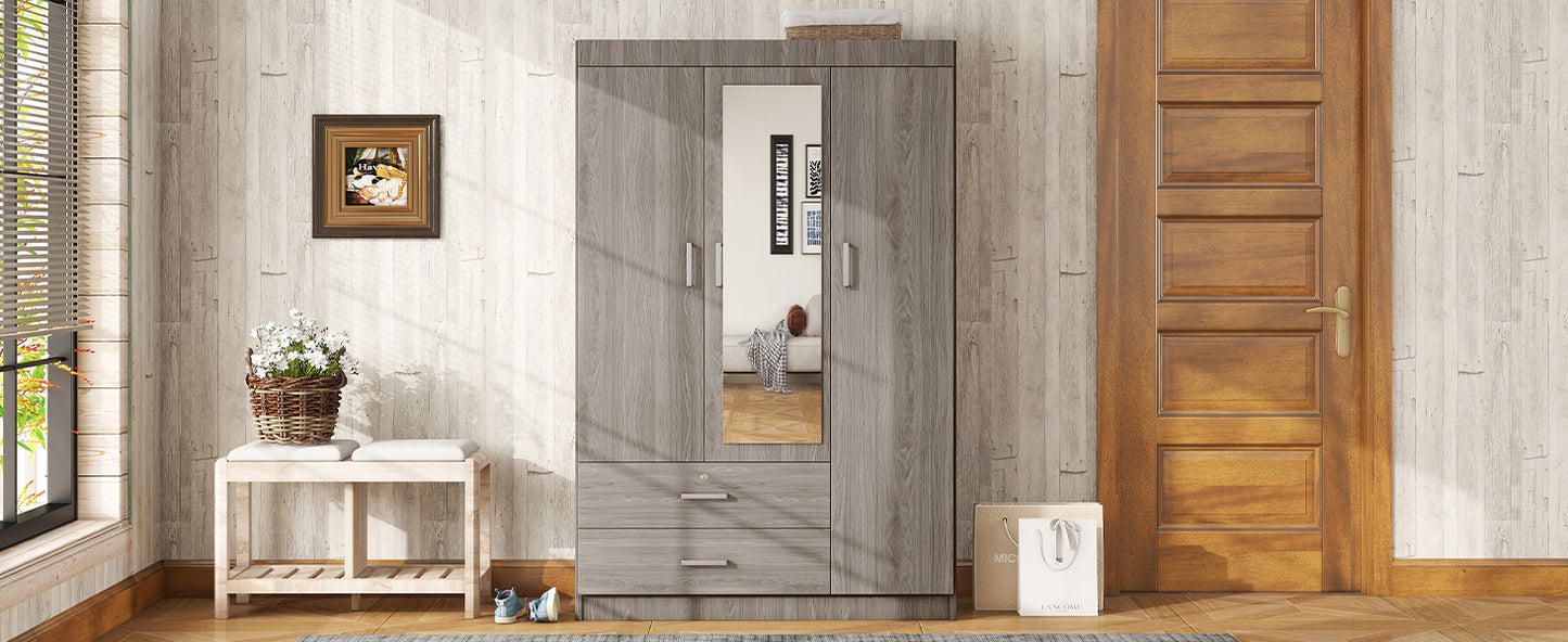 Gray 3-Door Mirrored Wardrobe