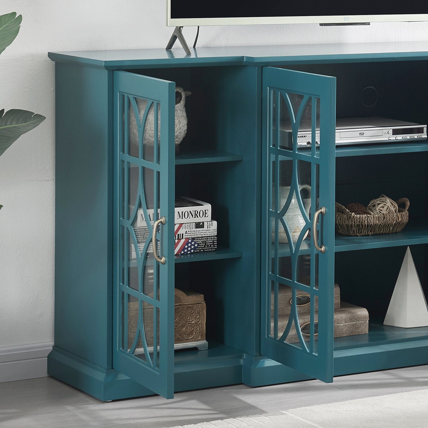 Teal Blue 63" TV Stand Storage Cabinet