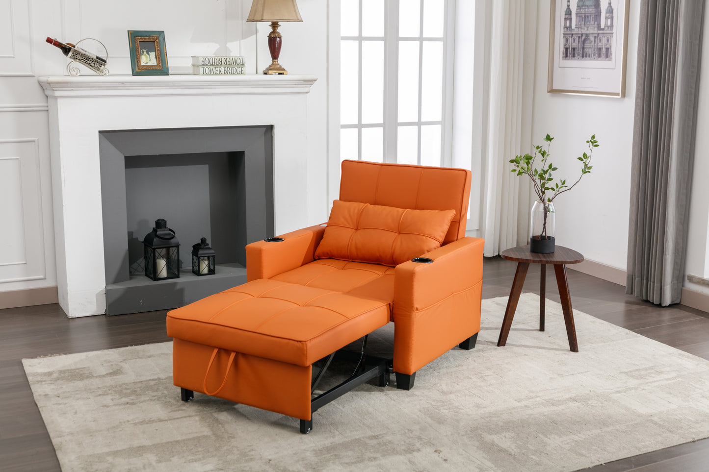 Orange Leather 3-in-1 Convertible Chair