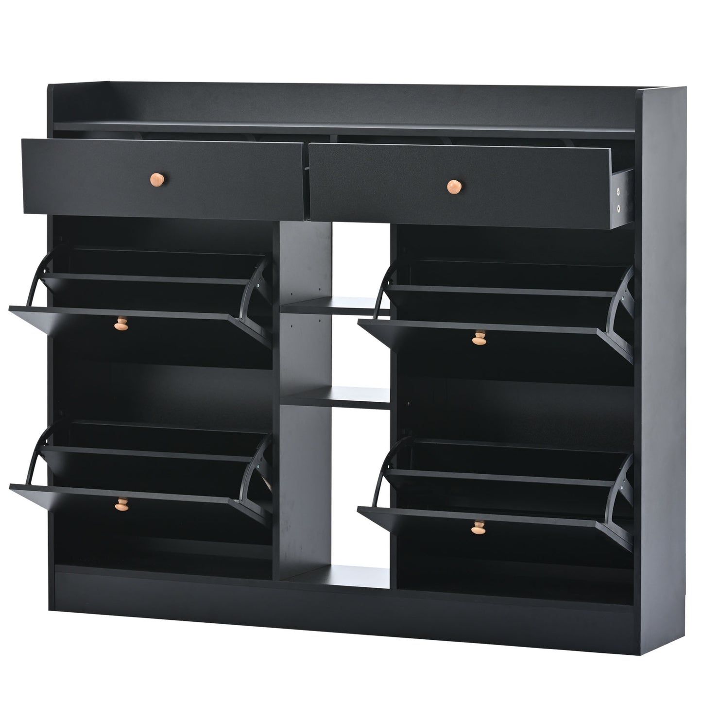 Tall Black Shoe Cabinet with 4 Flip Drawers