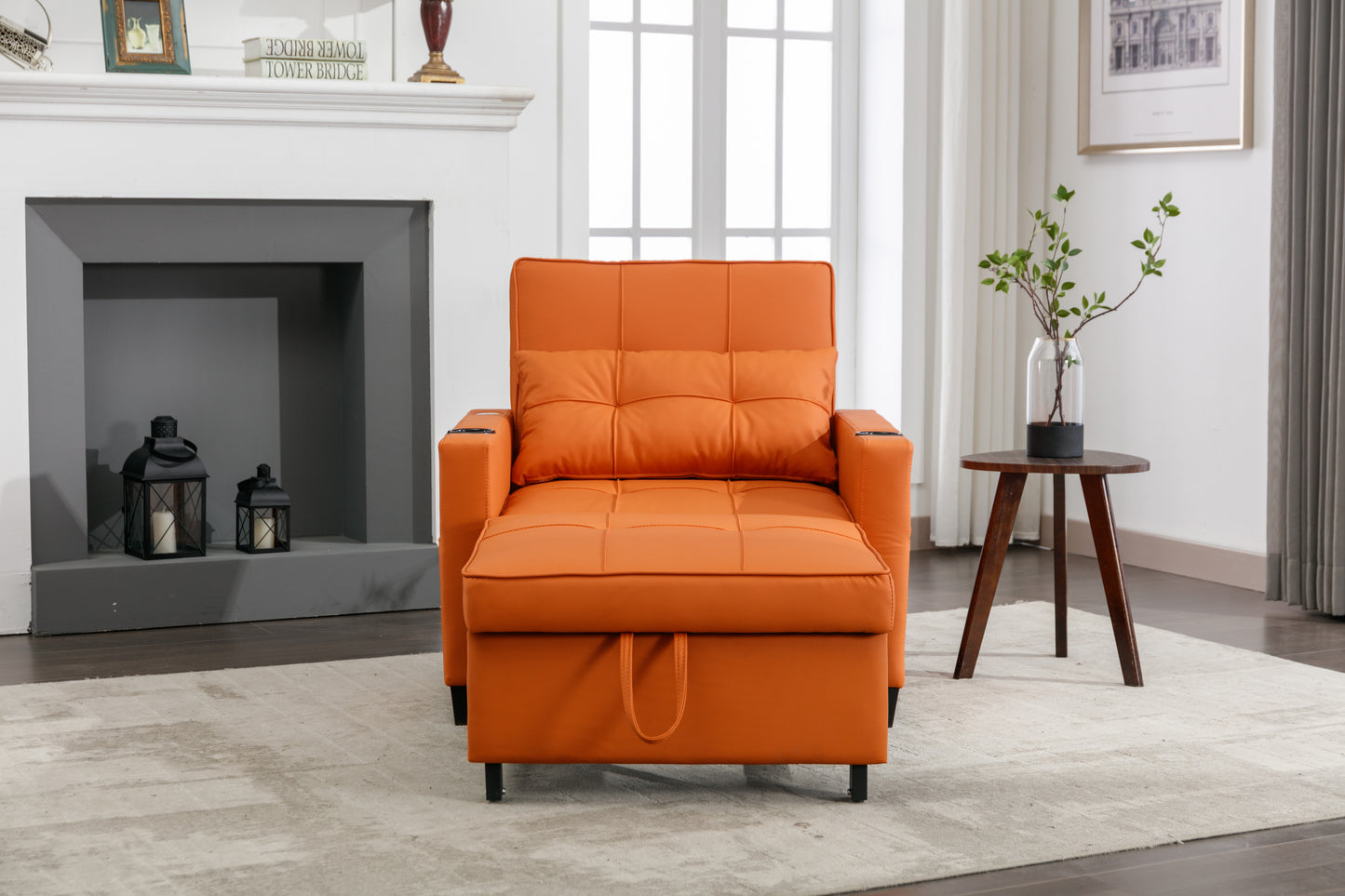 Orange Leather 3-in-1 Convertible Chair