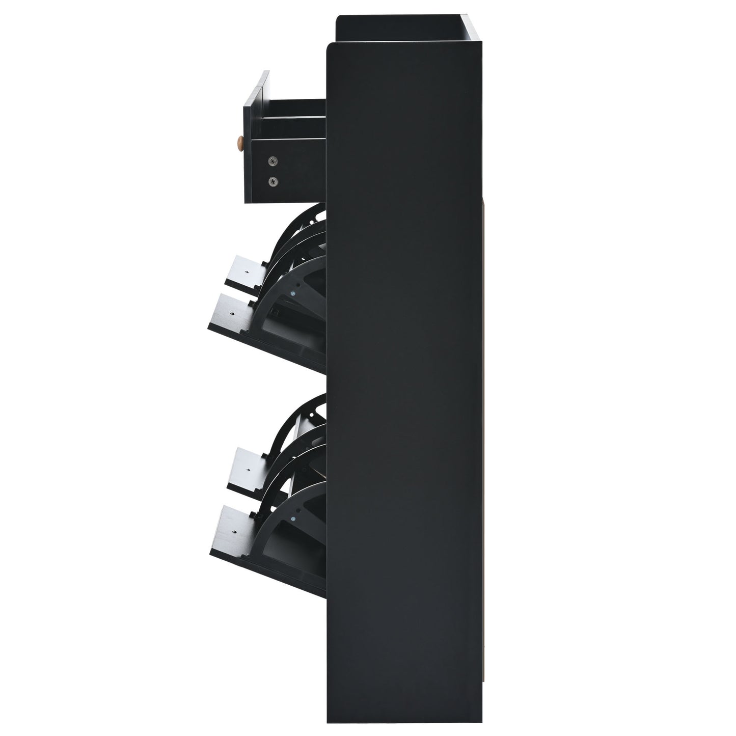 Tall Black Shoe Cabinet with 4 Flip Drawers