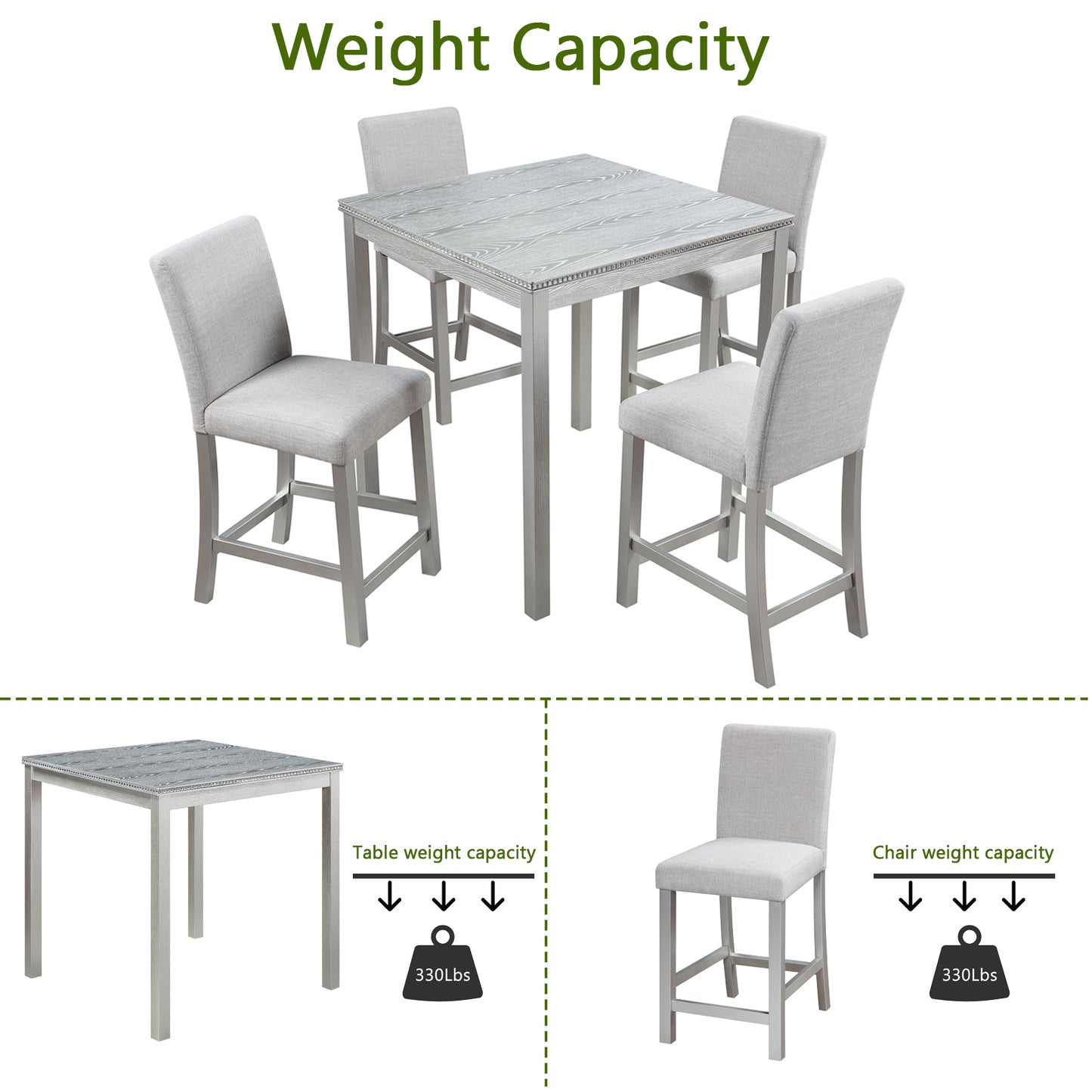 Silver 5 Piece Counter Height Dining Set