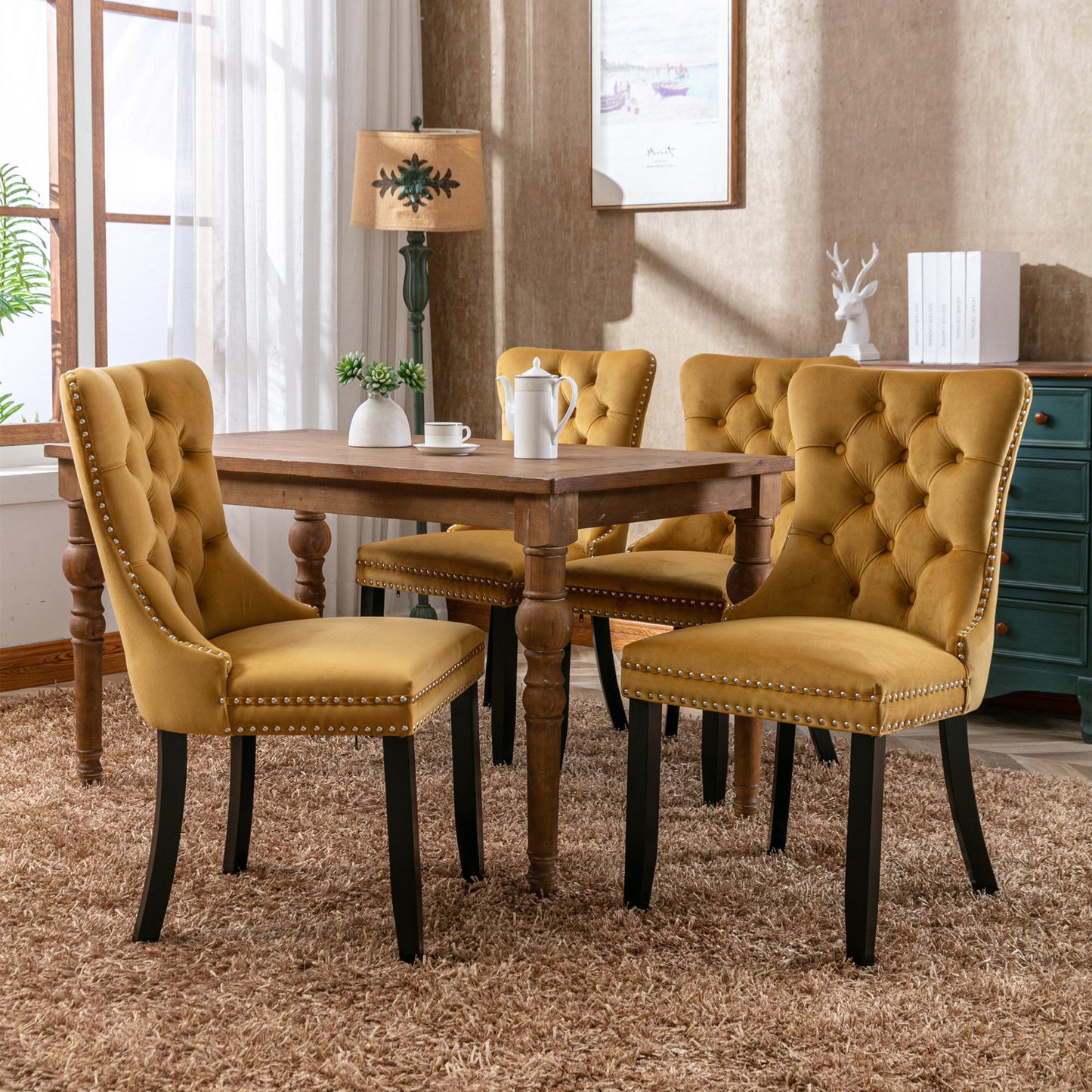 Golden High-End Tufted Velvet Dining Chairs 2pk