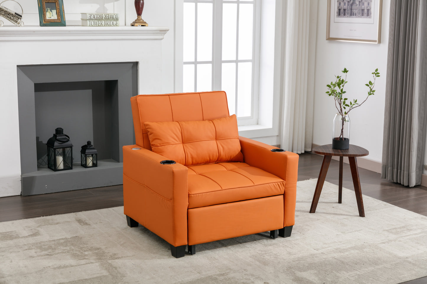 Orange Leather 3-in-1 Convertible Chair