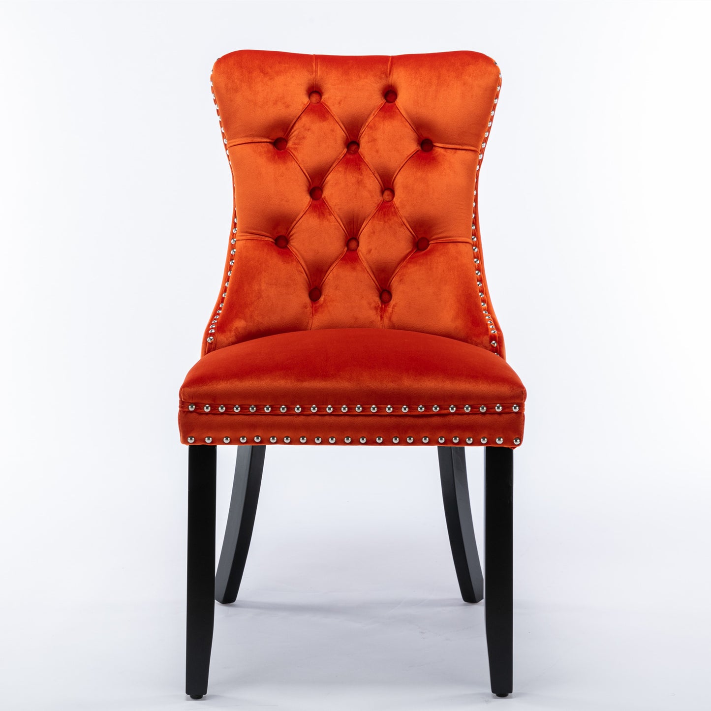 High-End Orange Button Tufted Velvet Dining Chairs 2-Pcs Set