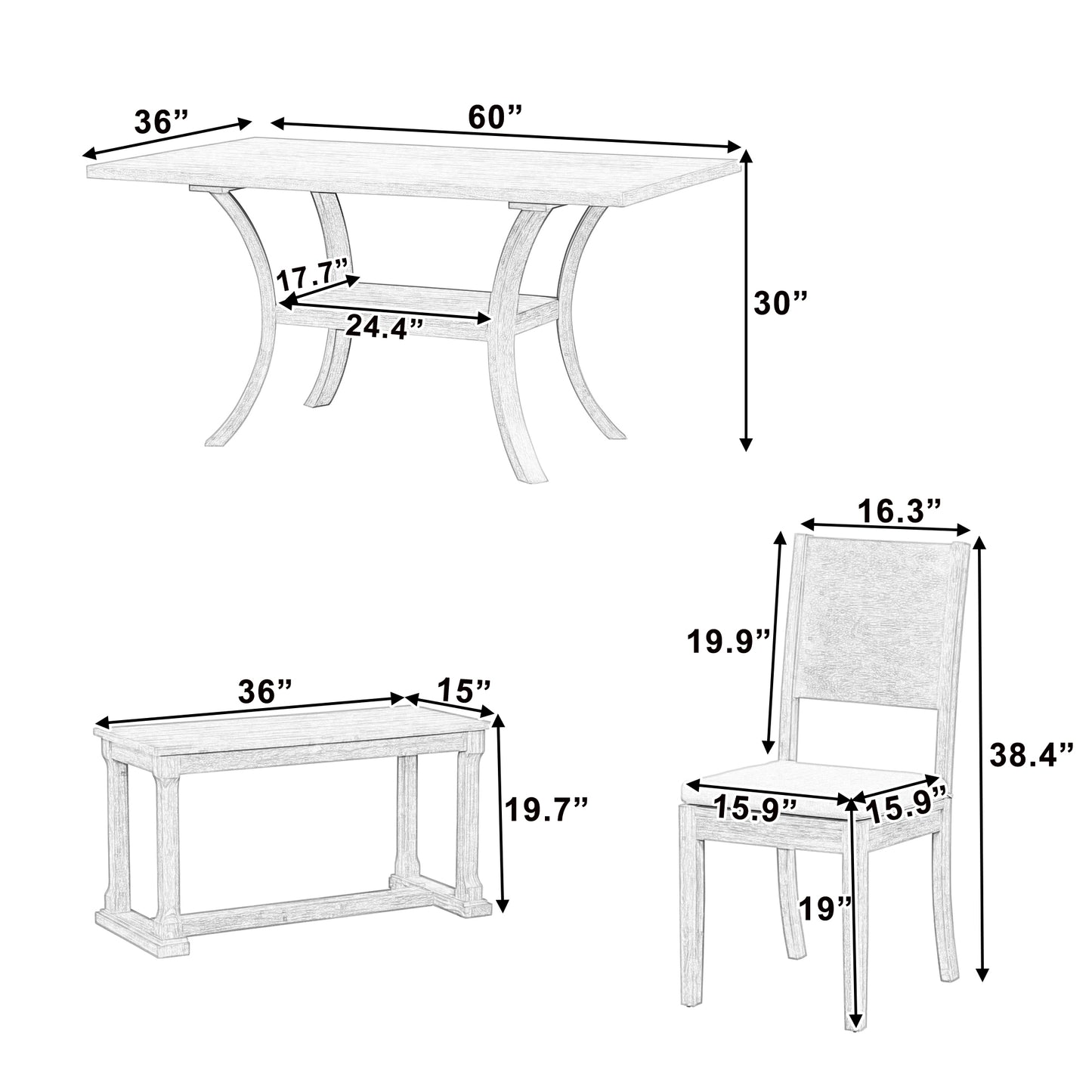 Modern Style 6-Piece Light Wood Dining Set with Storage Shelf