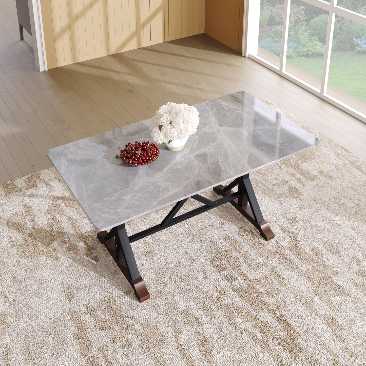 Solid Gray Faux Marble Dining Table