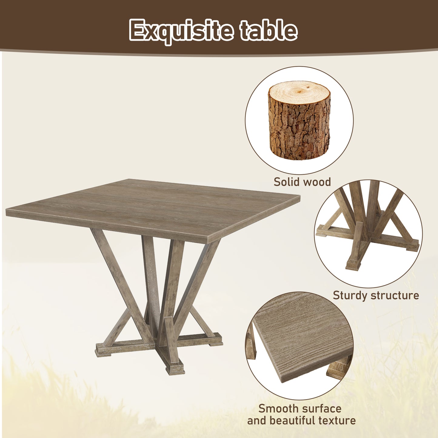 Rustic Rubberwood Dining Table